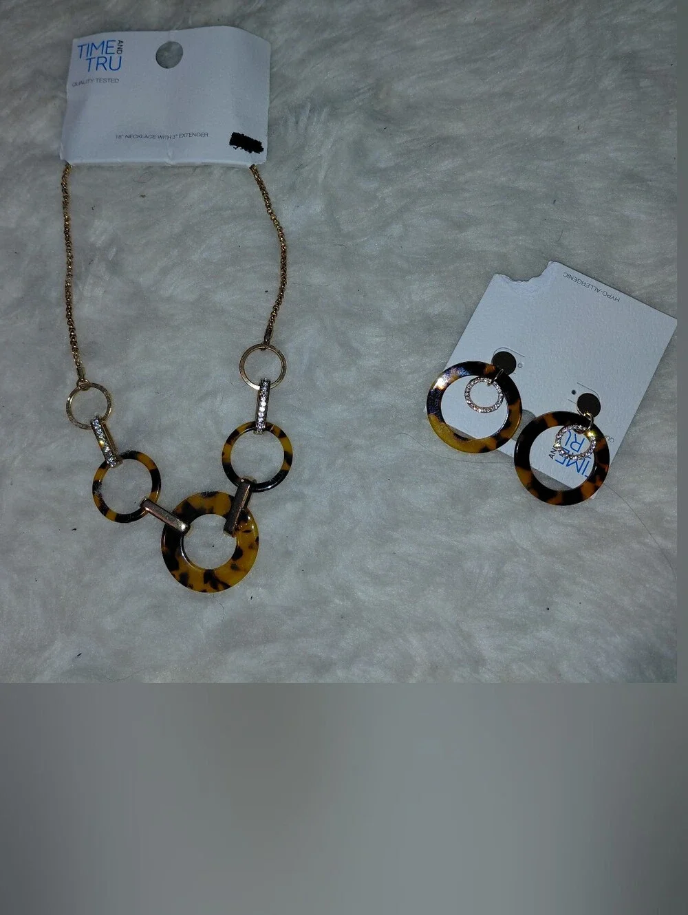 Time and Tru Tortoiseshell Ring Necklace & Earring Set - Gold Accents